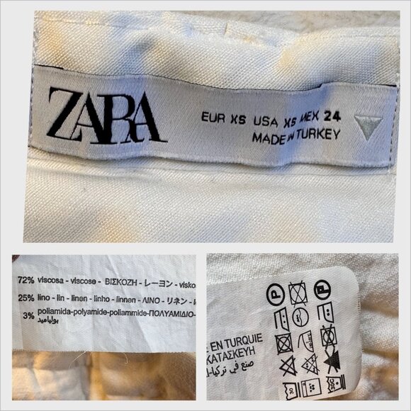 Zara Womens Ivory Textured Wide Leg Pants XS High-Waist Viscose/Linen Bohocore - Picture 7 of 13